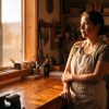 A small-business owner standing in her Central Texas workshop at golden hour