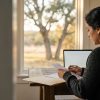 Parent reviewing papers at a kitchen table in a Texas Hill Country home before asking for retroactive child support